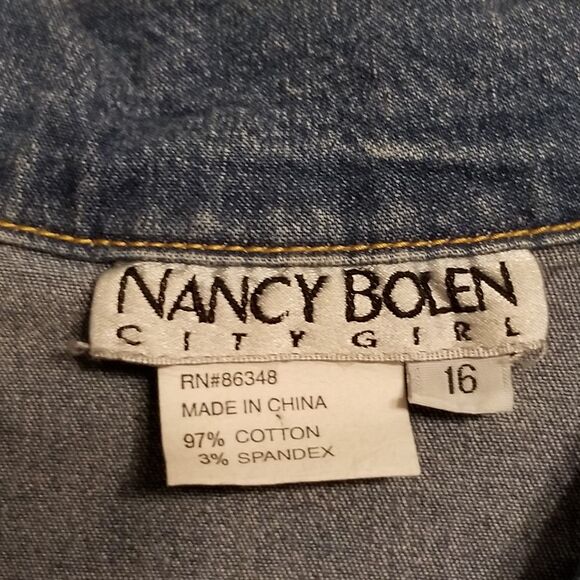 Nancy Bolen By City Girl Womens 16 Denim Jacket Egyptian Embroidered Mid Length - Picture 7 of 12